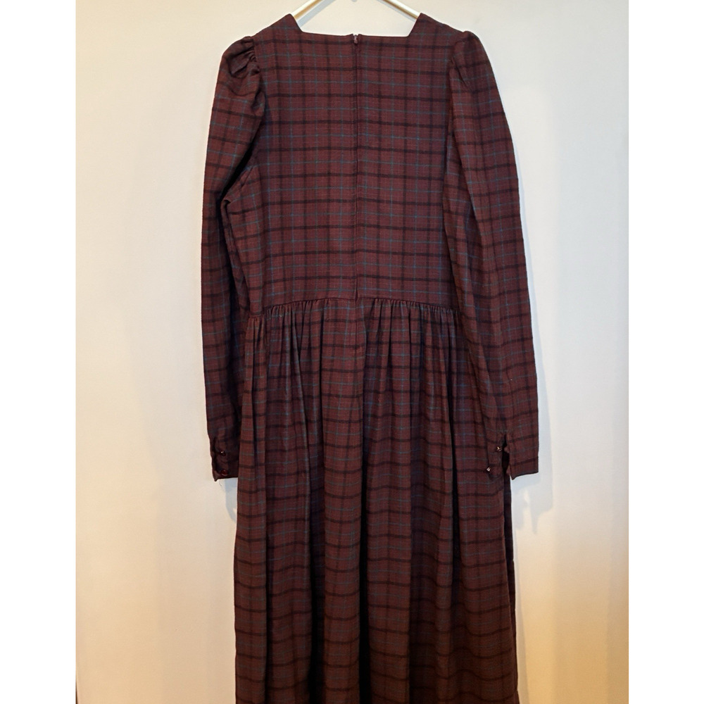 Vintage Laura Ashley Square Neck Tartan Plaid Prairie Dress Plum Size US 14 - Picture 3 of 9